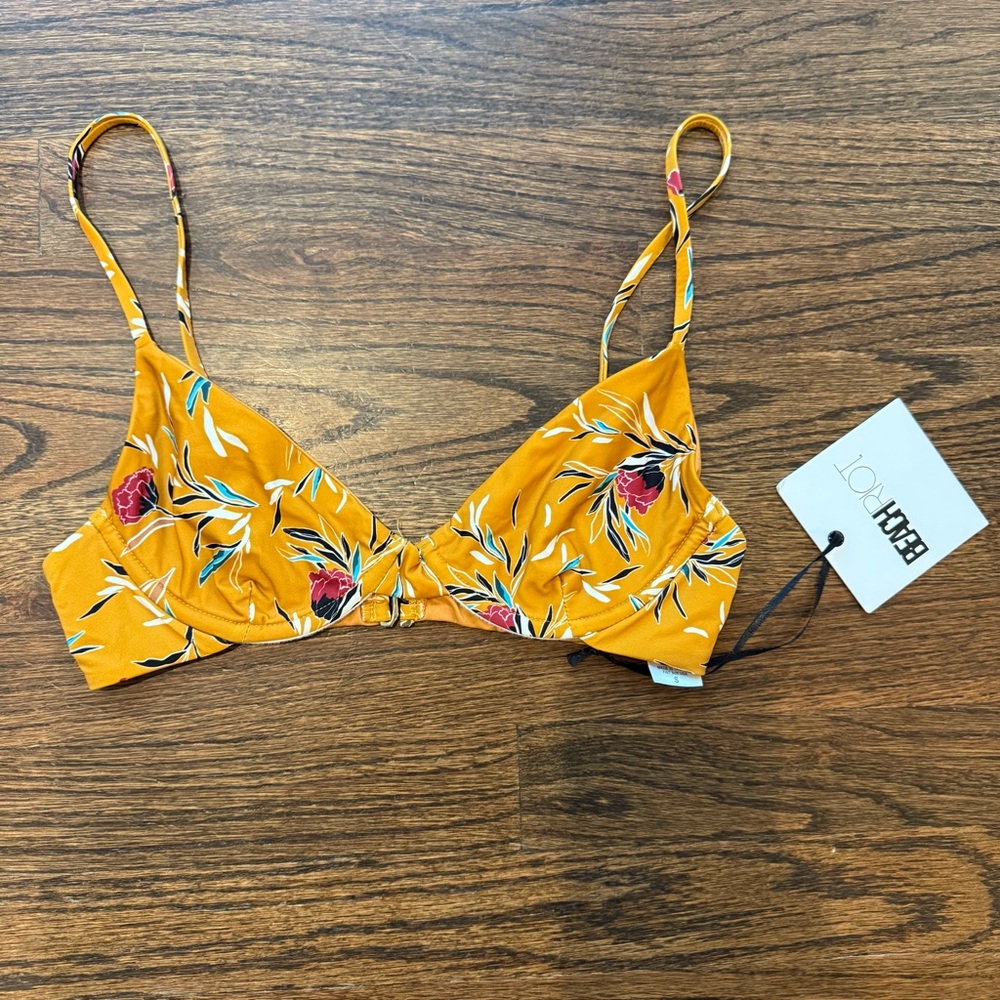 Beach Riot Jacey Golden Floral Bikini Top Size Small